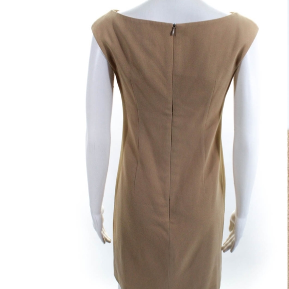 BCBGMAXAZRIA WOMENS SLEEVELESS SOLID PRINT HIGH NECK A LINE DRESS TAN SIZE 0 - Picture 2 of 7